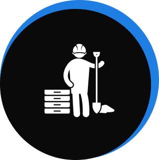 Icon of a construction worker with a shovel and crates.