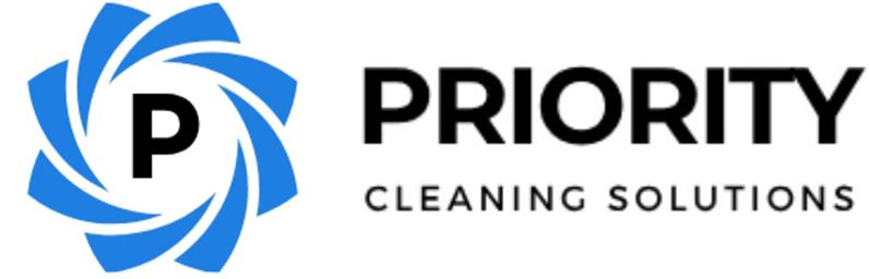 Logo featuring a blue water droplet and the text 'PRIORITY CLEANING'.