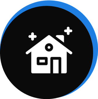 Icon of a clean, sparkling house within a blue circle.